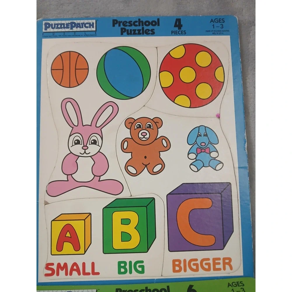 Vtg PuzzlePatch Preschool Puzzles Set of 6 Ages 1-3 Cardboard 1992 Made in‎ USA